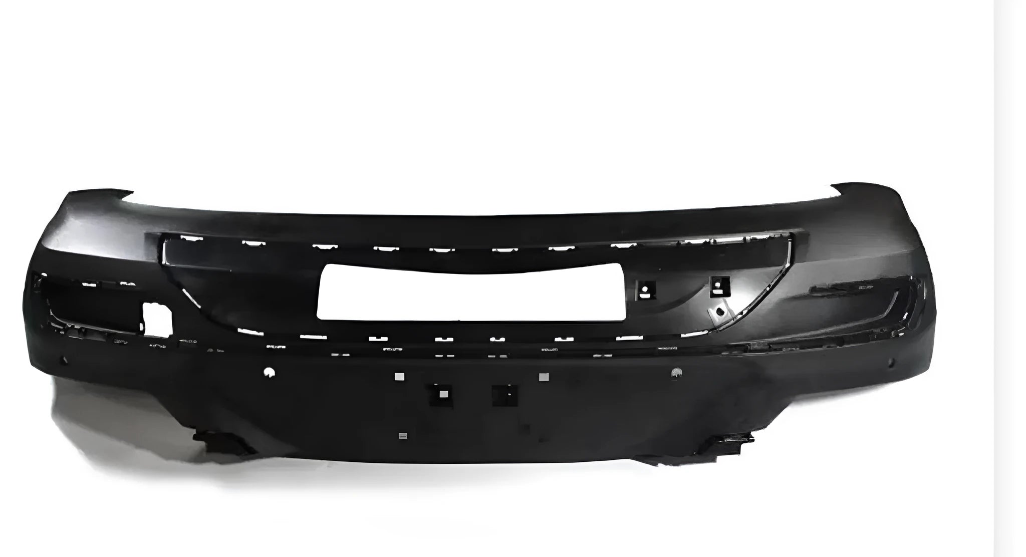 A black ABS plastic car bumper replacement shell for automotive repair.