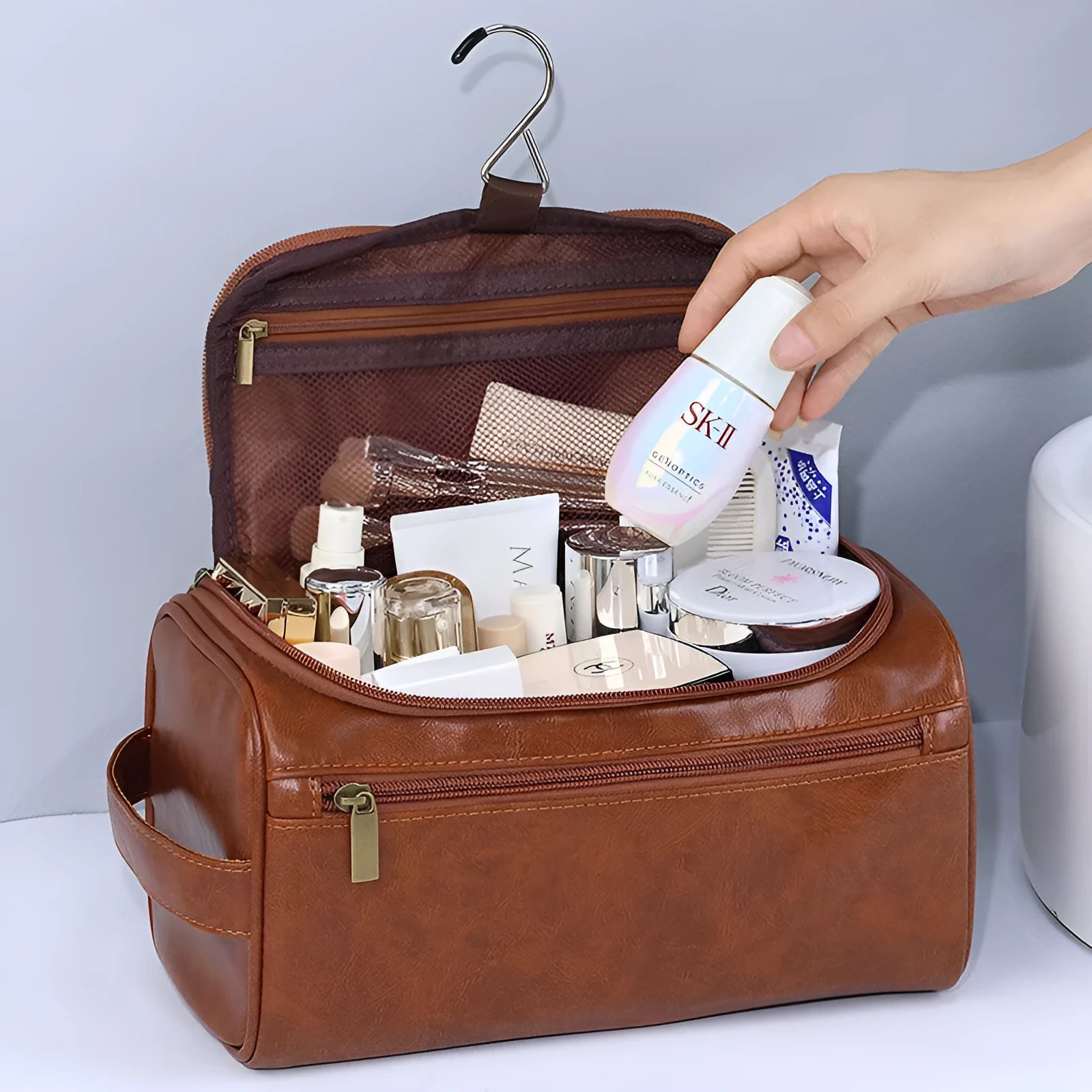 Large waterproof cosmetic storage bag in multiple colour options for skincare and makeup organisation
