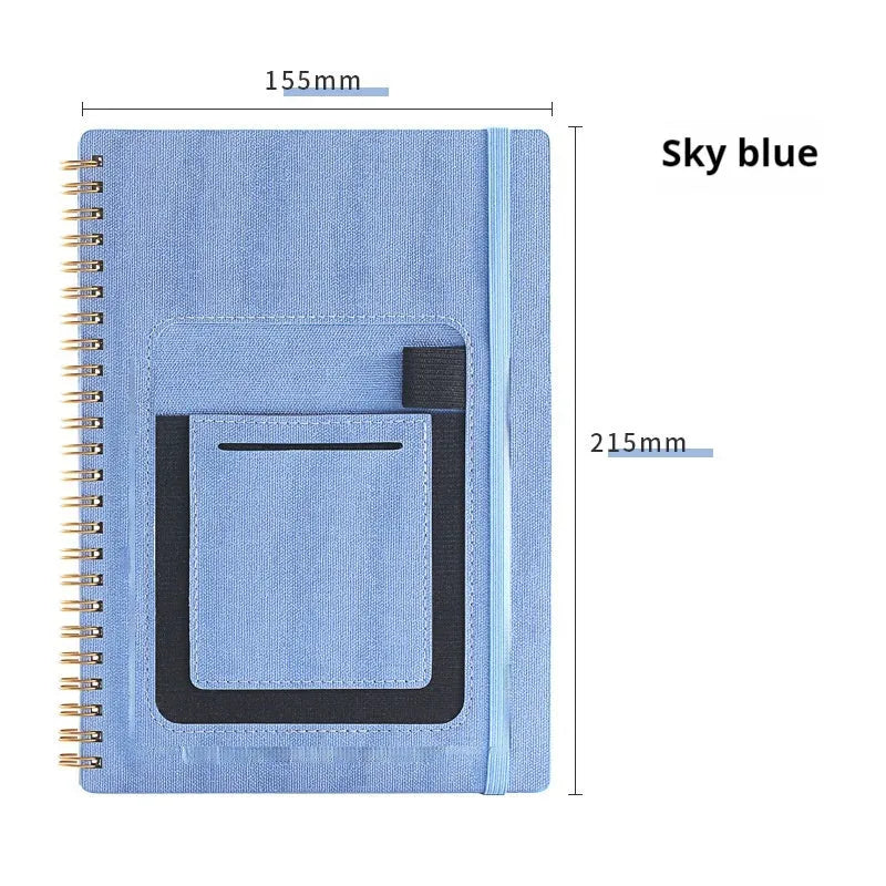 Erasable coil notebook with waterproof stone paper and erasable pen on desk