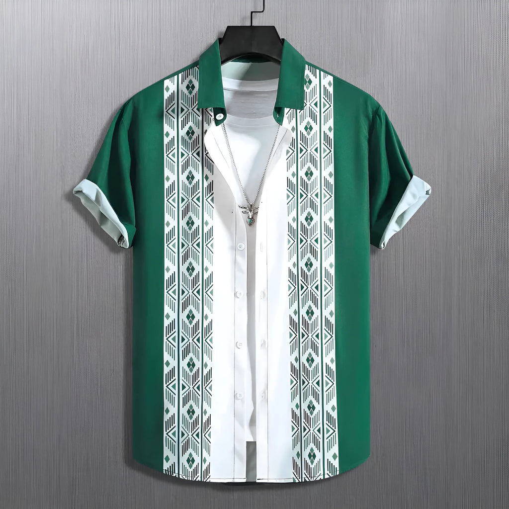 Men's loose fit plaid shirt with lapel cardigan style in contrast colours with short sleeves