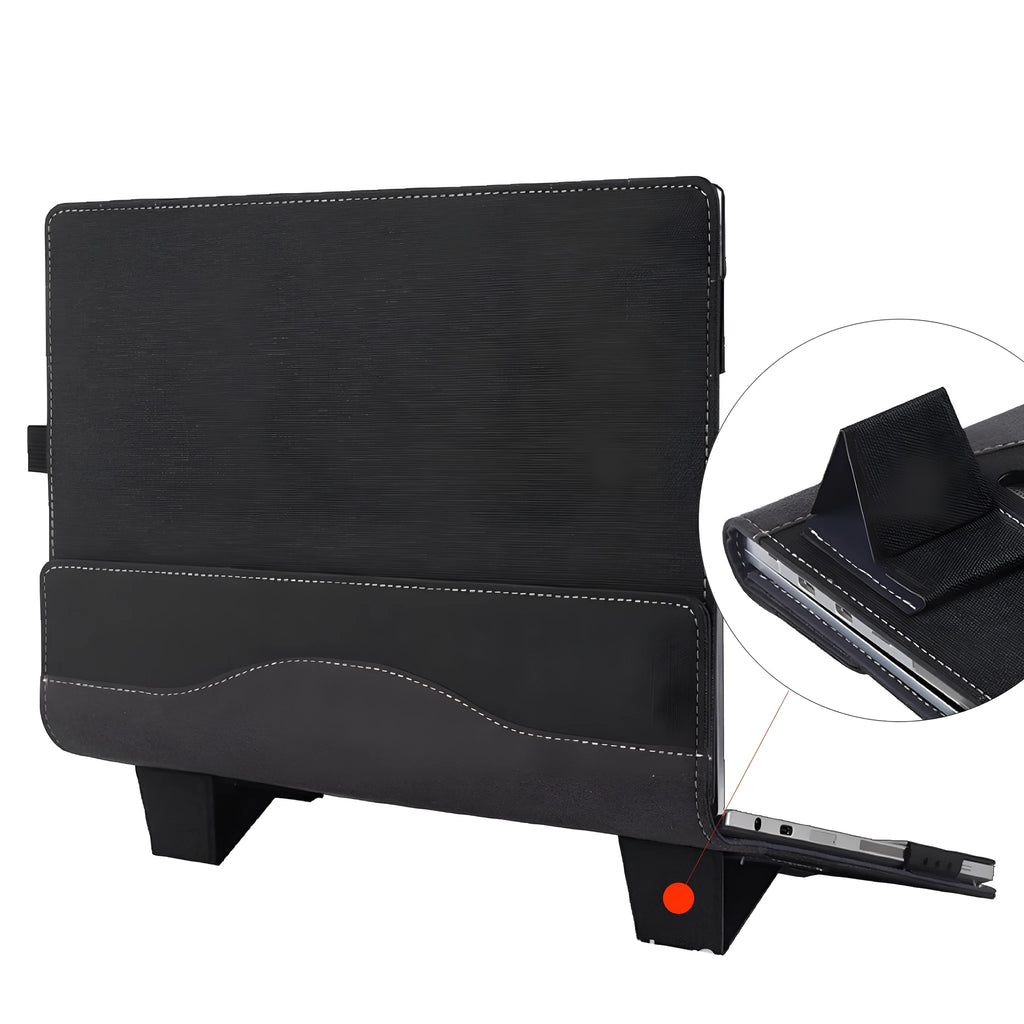 Black imitation leather protective sleeve for Microsoft Surface Laptop 6 with bracket closure