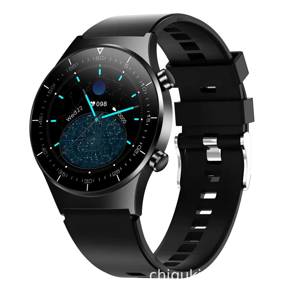Black TPU strap smart watch with 1.3-inch touch screen displaying health metrics