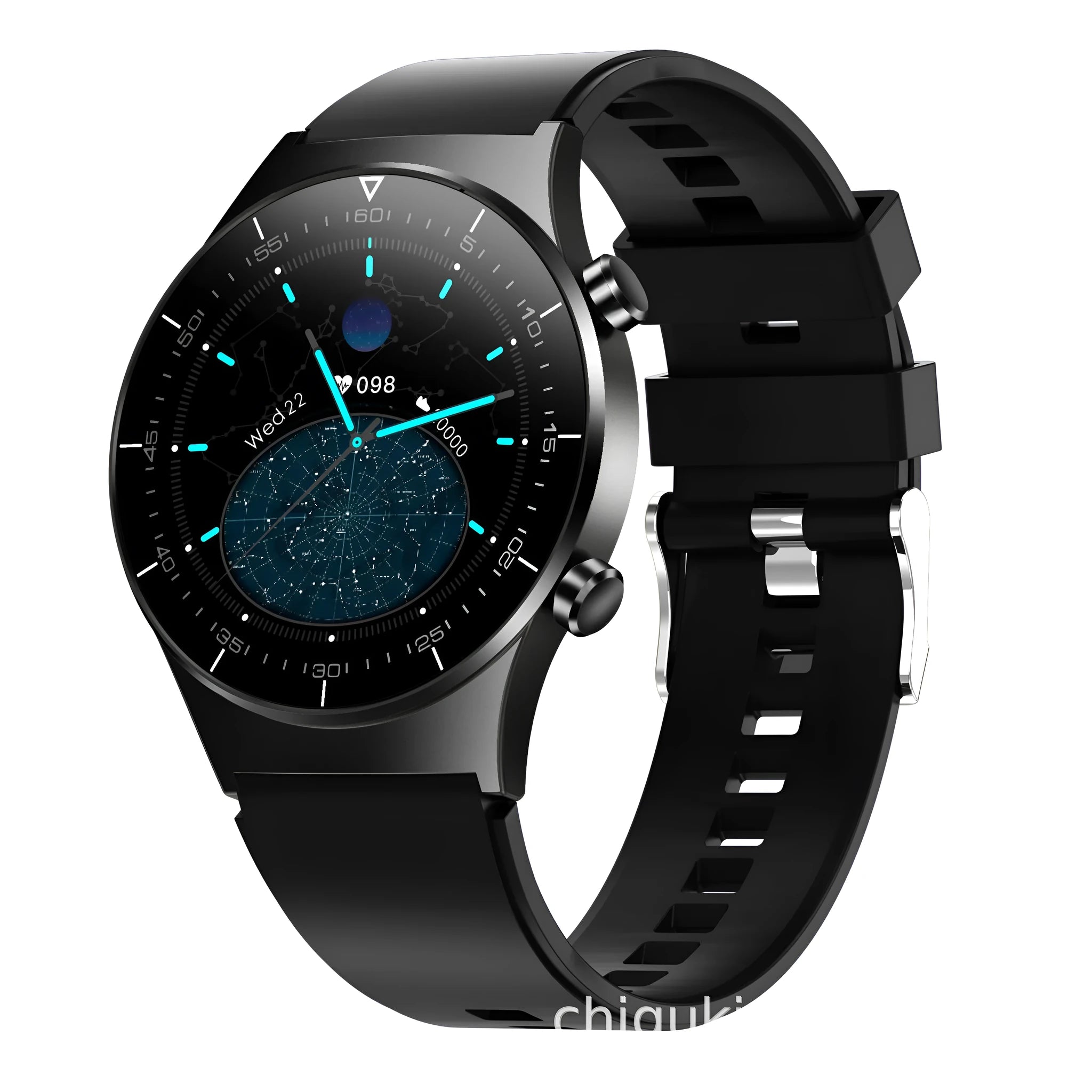 Black TPU strap smart watch with 1.3-inch touch screen displaying health metrics