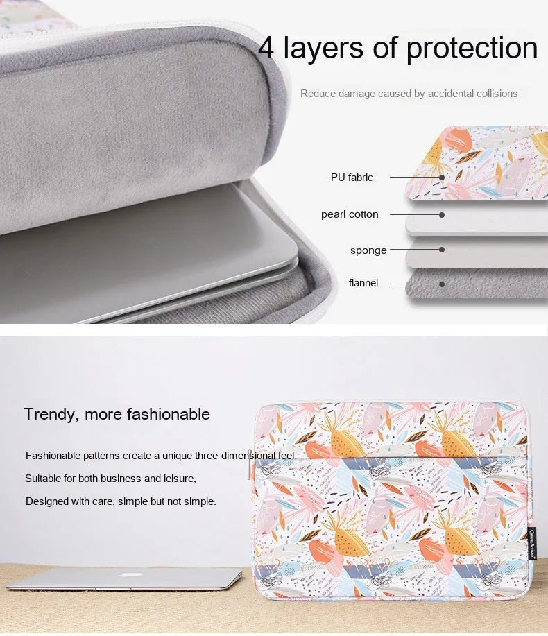 White waterproof PU leather laptop sleeve for 11 to 15 inch computers on a table.