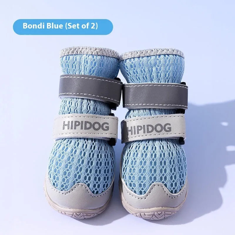 Cartoon style dog shoes in Bondi blue colour with breathable PU construction