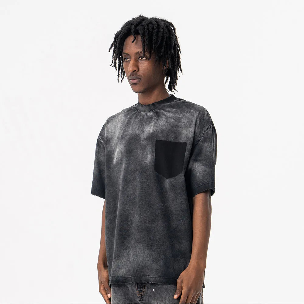 Men's black oversized cotton t-shirt with letter print and drop-shoulder sleeves