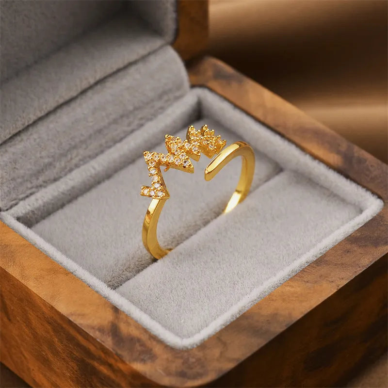 Korean fashion women's geometric open ring with electroplated gold finish on copper