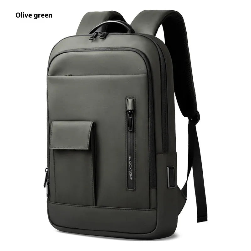 Lightweight Oxford cloth men's backpack in solid colour with sewing line detail.