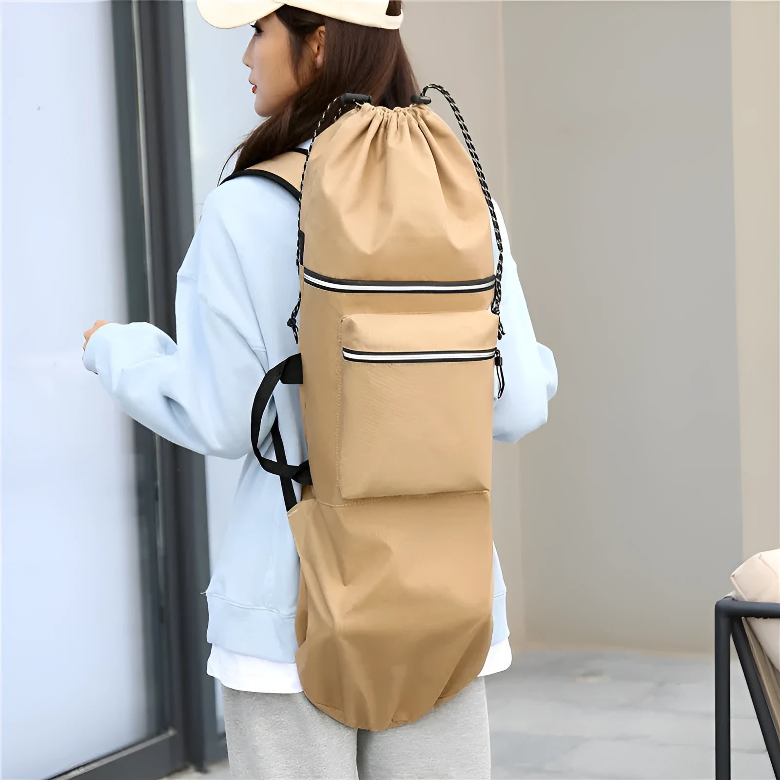 Lightweight waterproof skateboard backpack with camouflage pattern for fishing rods and outdoor sports gear