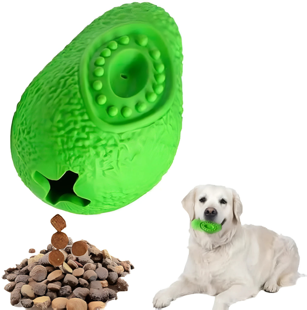Green natural rubber dog chew toy for aggressive chewers, shaped like an avocado.