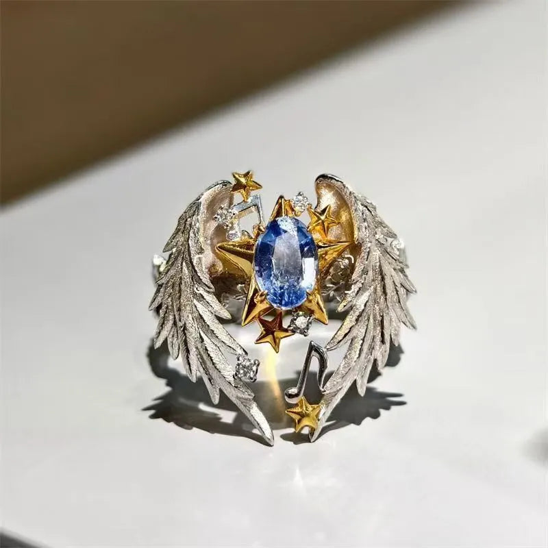 Geometric adjustable alloy ring with open mouth design and oil-treated finish