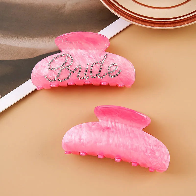 Acrylic barrette with spot drill pattern in pink or white, 10cm double-sided hair clip