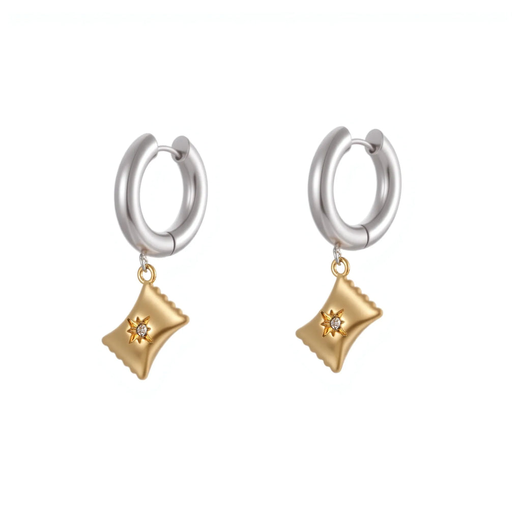 Stainless steel Christmas tree heart earrings with 18K gold electroplating and star geometry