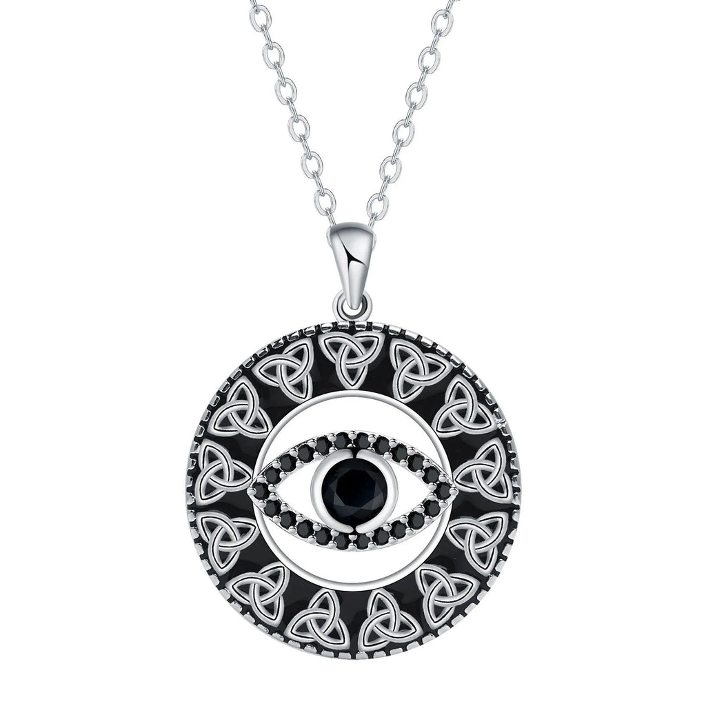 Copper electroplated Devil's Eye pendant necklace with a detailed cross chain for women.