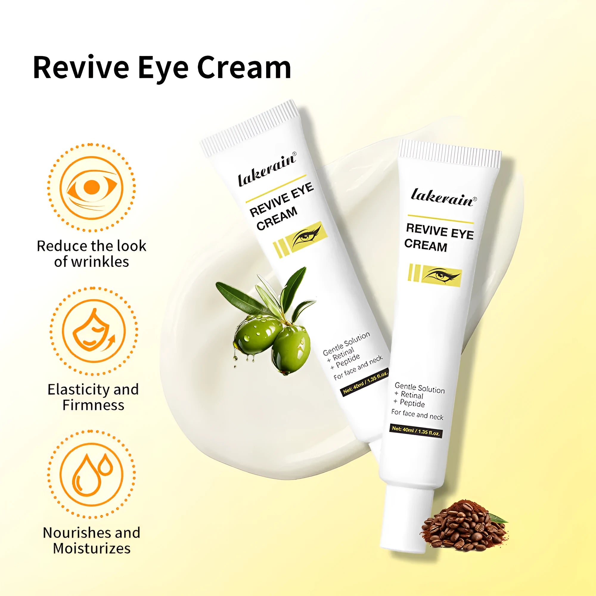 40ml bottle of retinol eye cream for dark circles, fine lines and puffiness treatment.