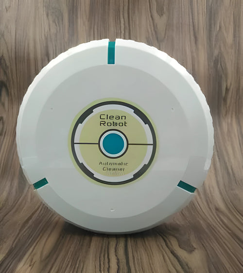 AC automatic sweeping robot on wooden floor with black ABS plastic body