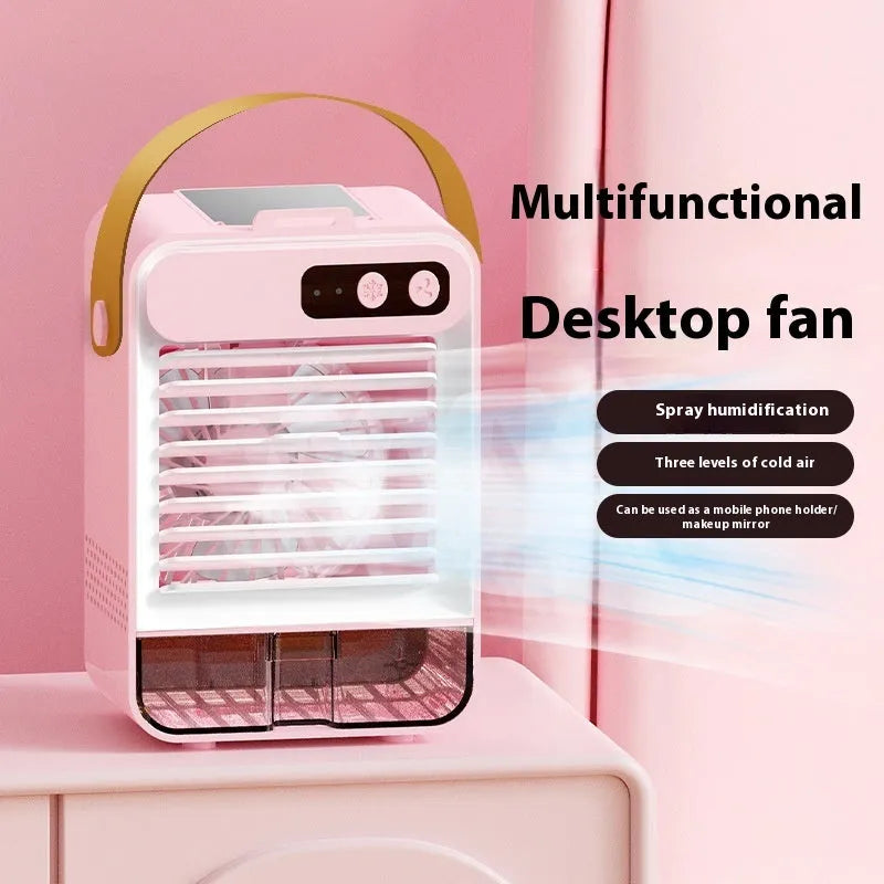 Compact desktop humidifier in dark green with USB port and control buttons