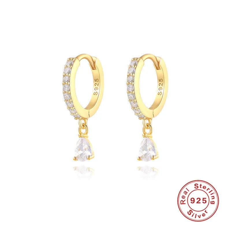 S925 sterling silver water drop earrings with geometric shape and diamond/gemstone accent options
