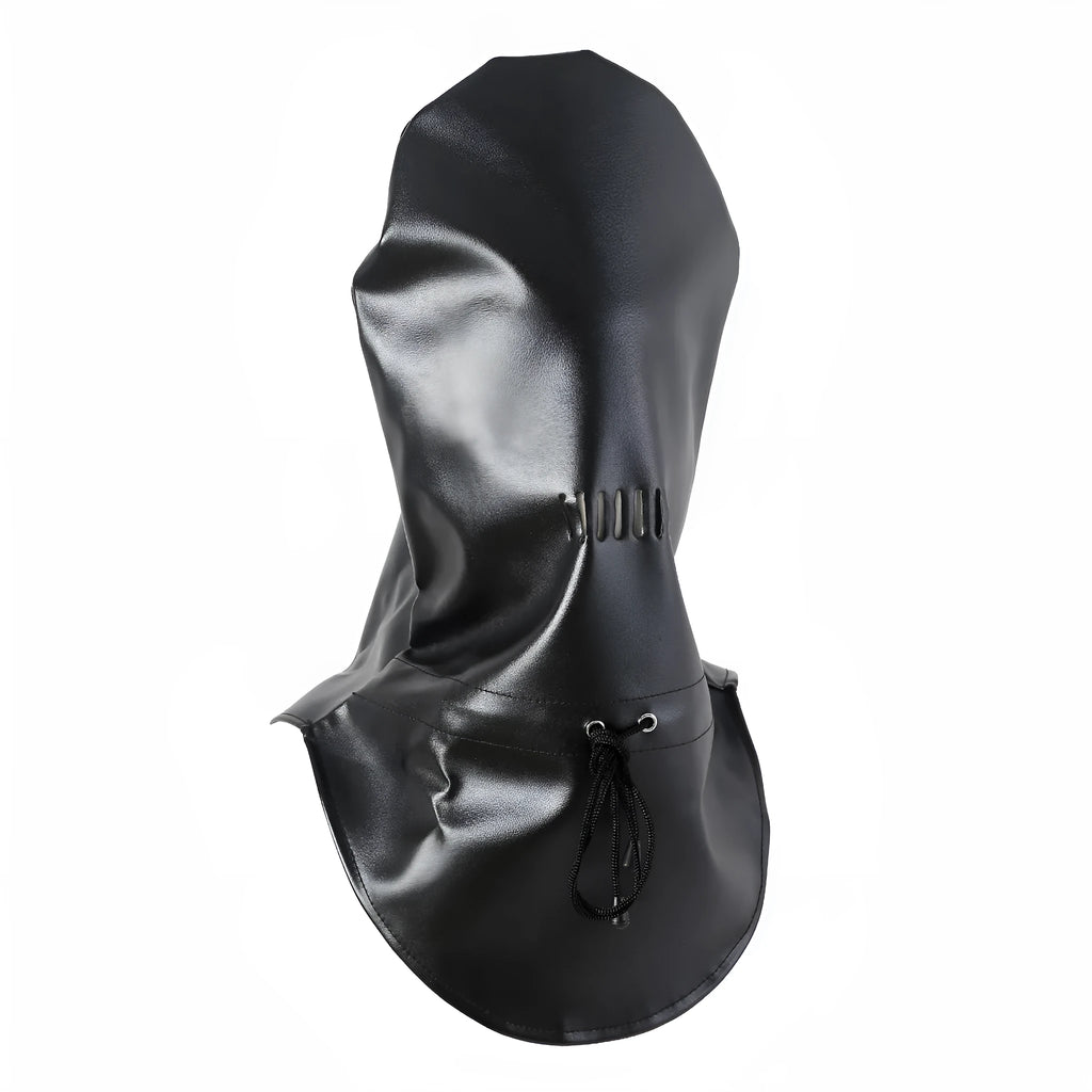 Black leather BDSM mask with adjustable straps for bondage training
