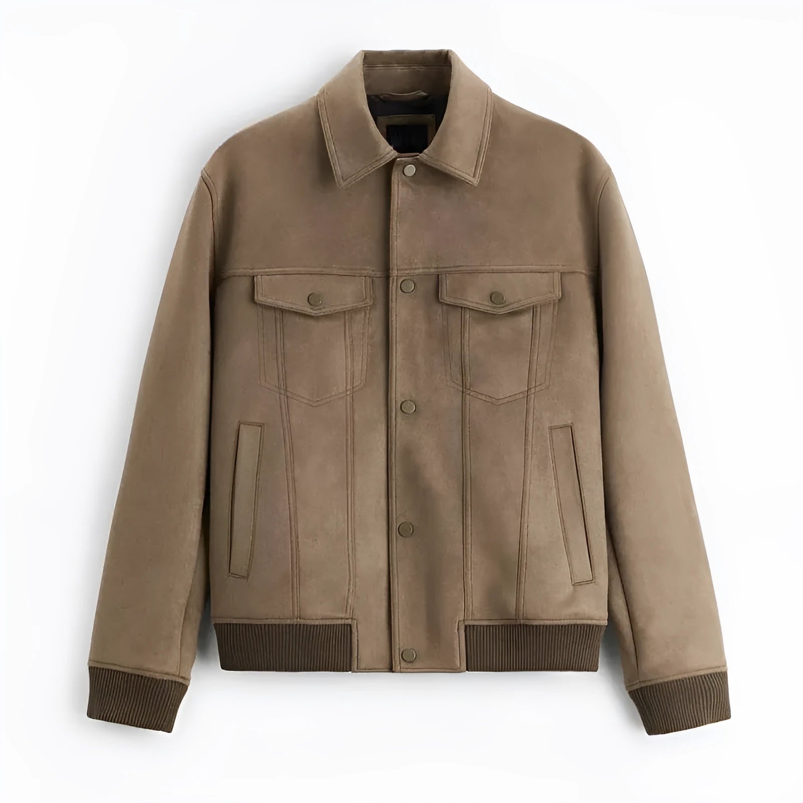 Women's British style suede velvet commuter jacket in light grey and mink colours with long sleeves