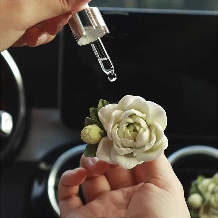 Jasmine car perfume solid air vent diffuser in gypsum with 5ml essential oil bottle