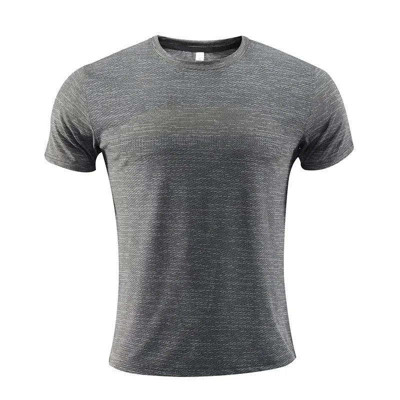 Men's polyester spandex running t-shirt in black colour with short sleeves for sports activities