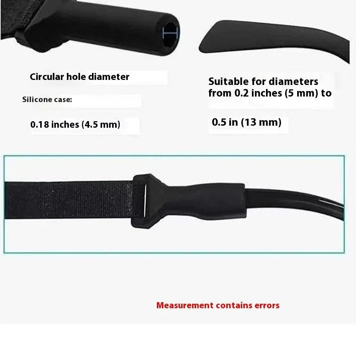 Black adjustable glasses cord with silicone earpiece tips shown on spectacles