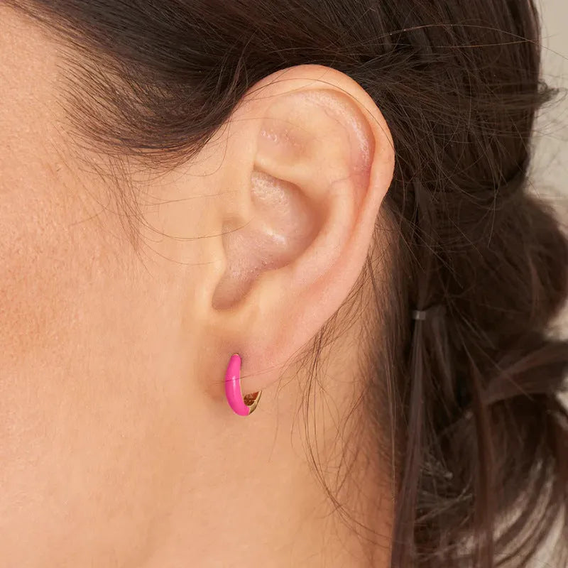 Geometric U-shaped silver earrings with an oval epoxy resin centre in a choice of seven colours.
