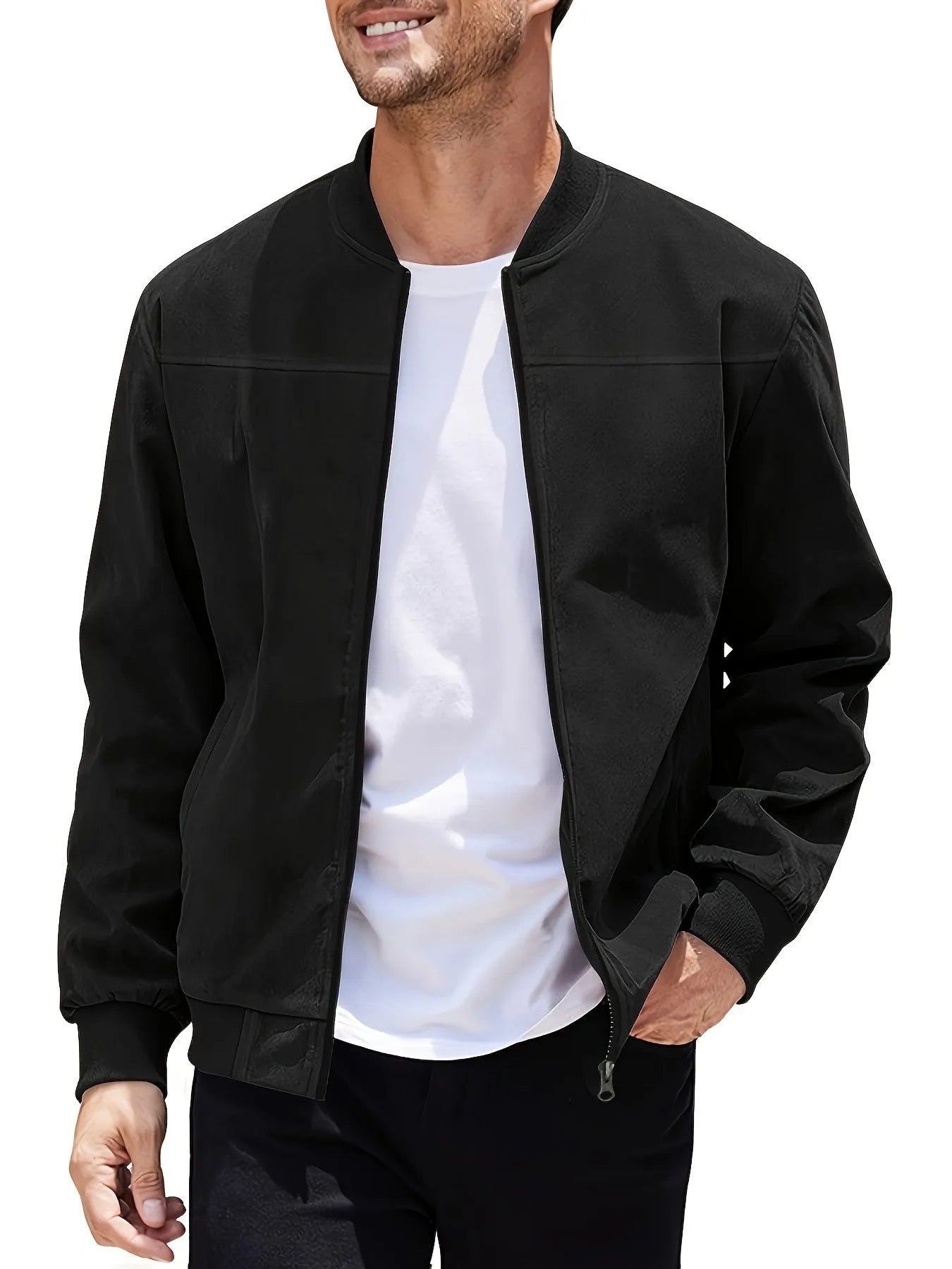 Men's Army Green suede zip-up jacket with a regular fit and standard sleeves on a hanger.