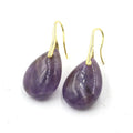Geometric water drop crystal earrings with electroplated finish in amethyst colour