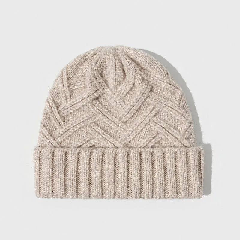 Wool knitted women's winter hat with dome crown in six colour options showing ivory white, khaki, ankela red, golden brown, goddess gray and obsidian black variations