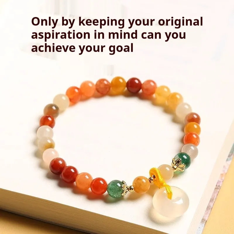 Handmade natural jade peace buckle bracelet with 6mm emerald and red agate beads