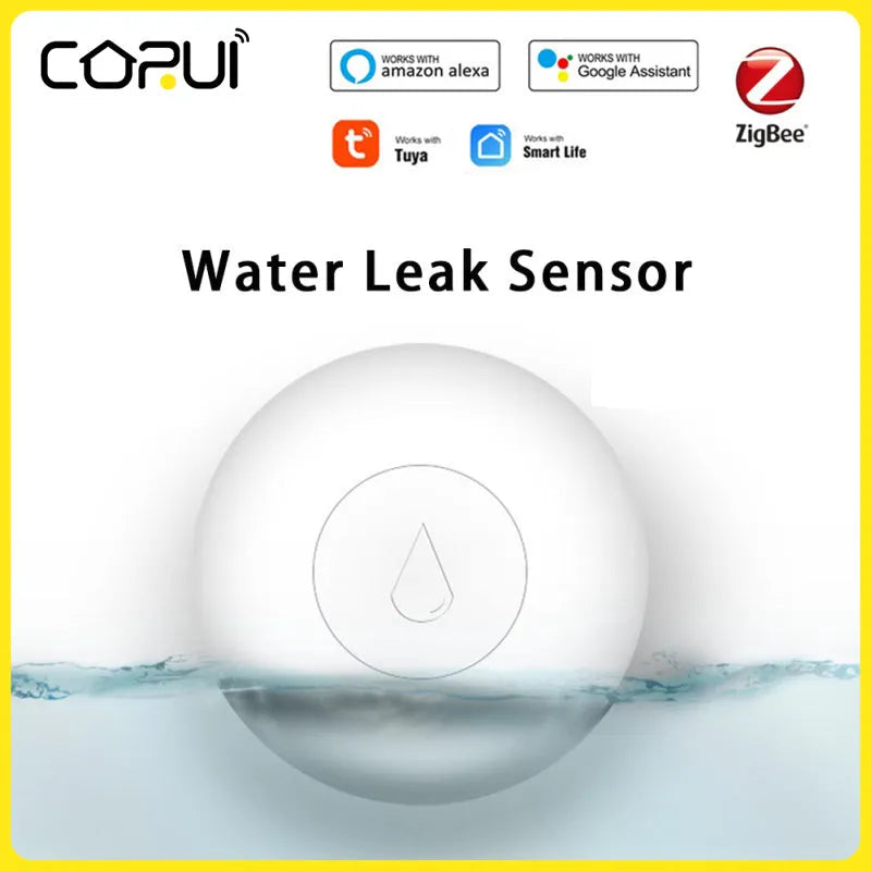 Zigbee wireless flood water leak detector sensor with compact design and Smart Life app connectivity