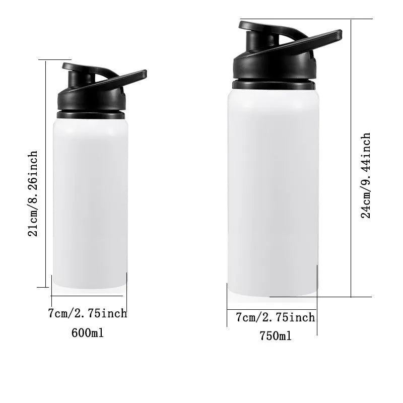 White aluminium sports water bottle for cycling in 600ml and 750ml sizes.