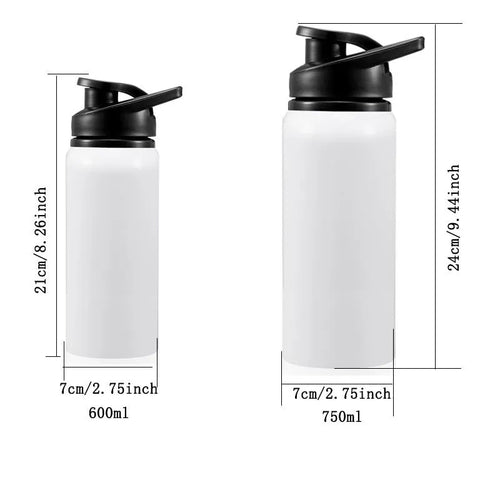 White aluminium sports water bottle for cycling in 600ml and 750ml sizes.