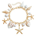Women's beach shell star design waist chain and matching bracelet set in alloy material