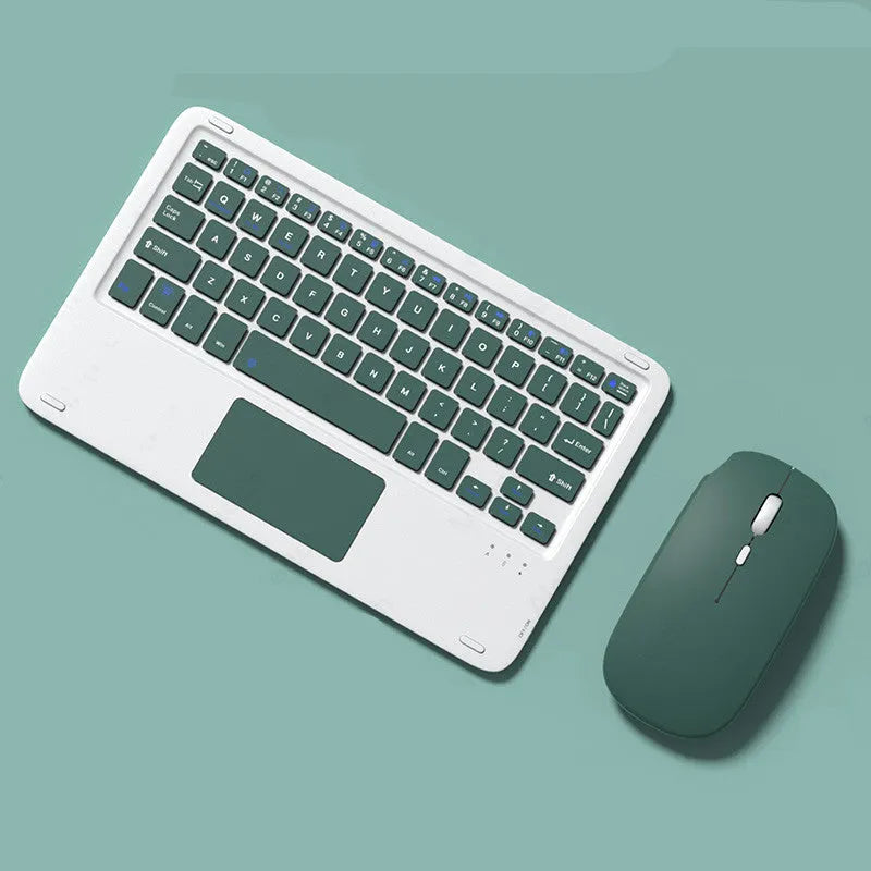Mute wireless mouse and touch keyboard set in pink green black and white with USB Bluetooth dual-mode for tablets