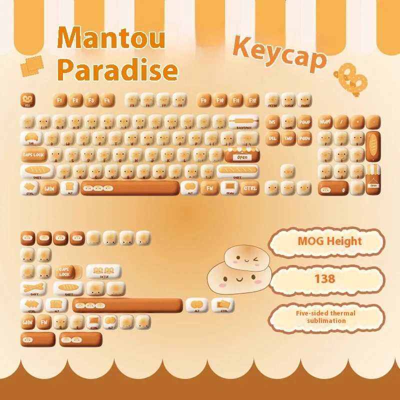 Sublimation printed cartoon theme keycap set for mechanical keyboard with pig party and capybara designs