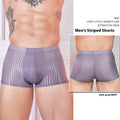 Men's striped nylon underwear in thin transparent fabric, black dark grey white colours