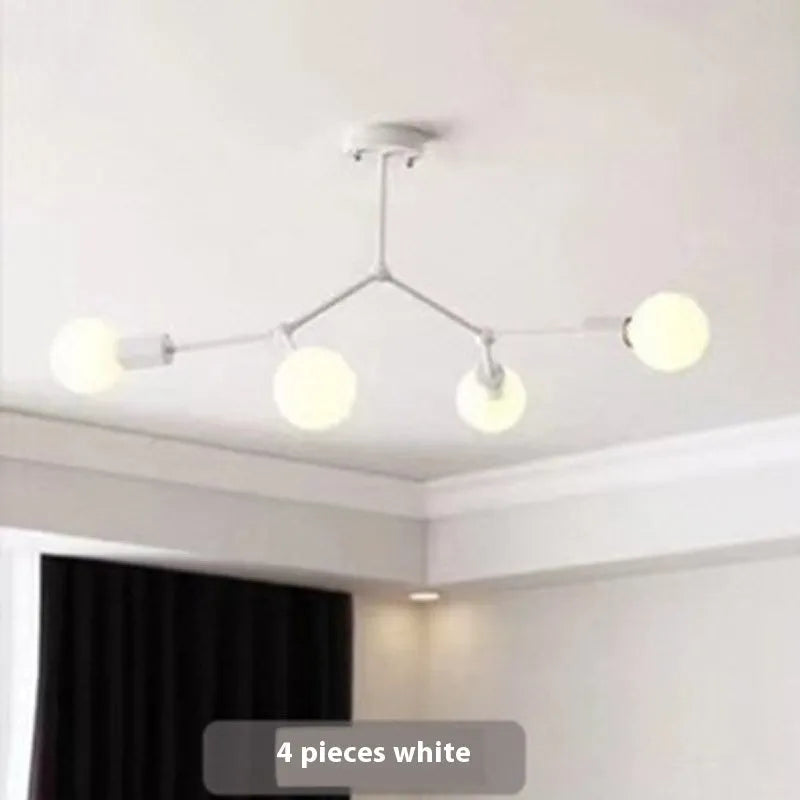 Nordic style iron chandelier ceiling lamp with multiple arms in black or white finish.