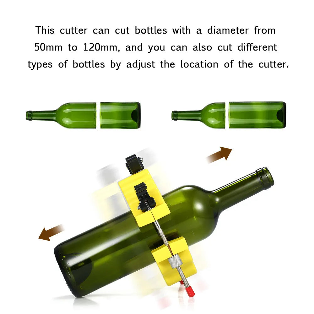 Yellow plastic and stainless steel bottle cutting tool for DIY glass crafts