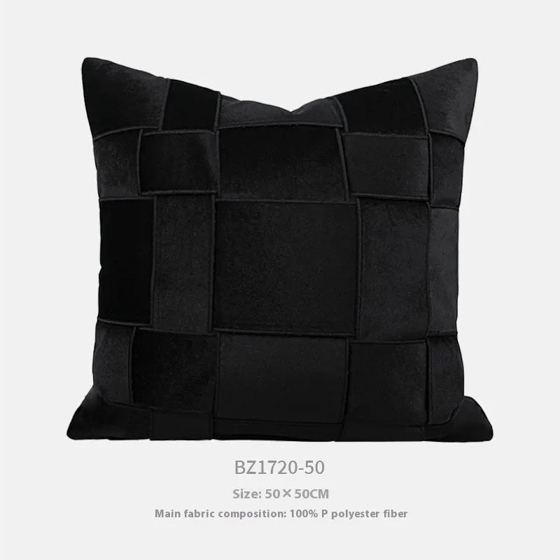 Square chenille woven sofa cushion in beige colour with textured surface and feather velvet core