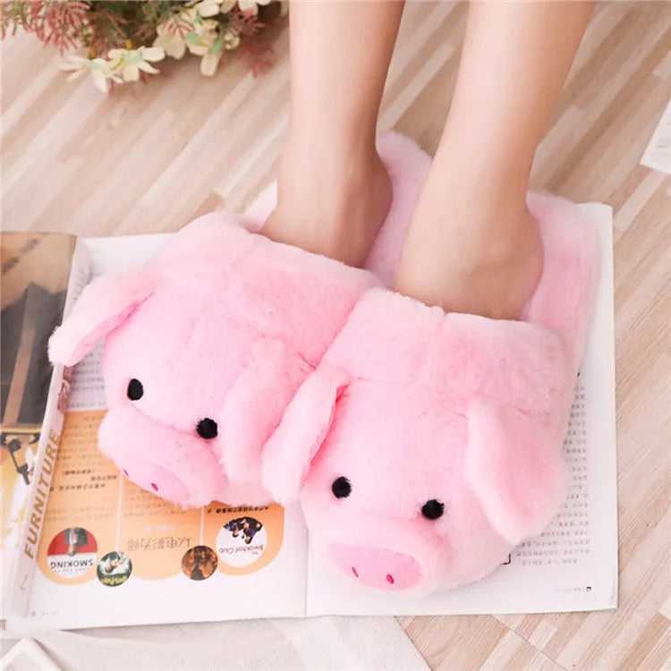 Pink pig floor slippers with short plush fabric and PP cotton filling