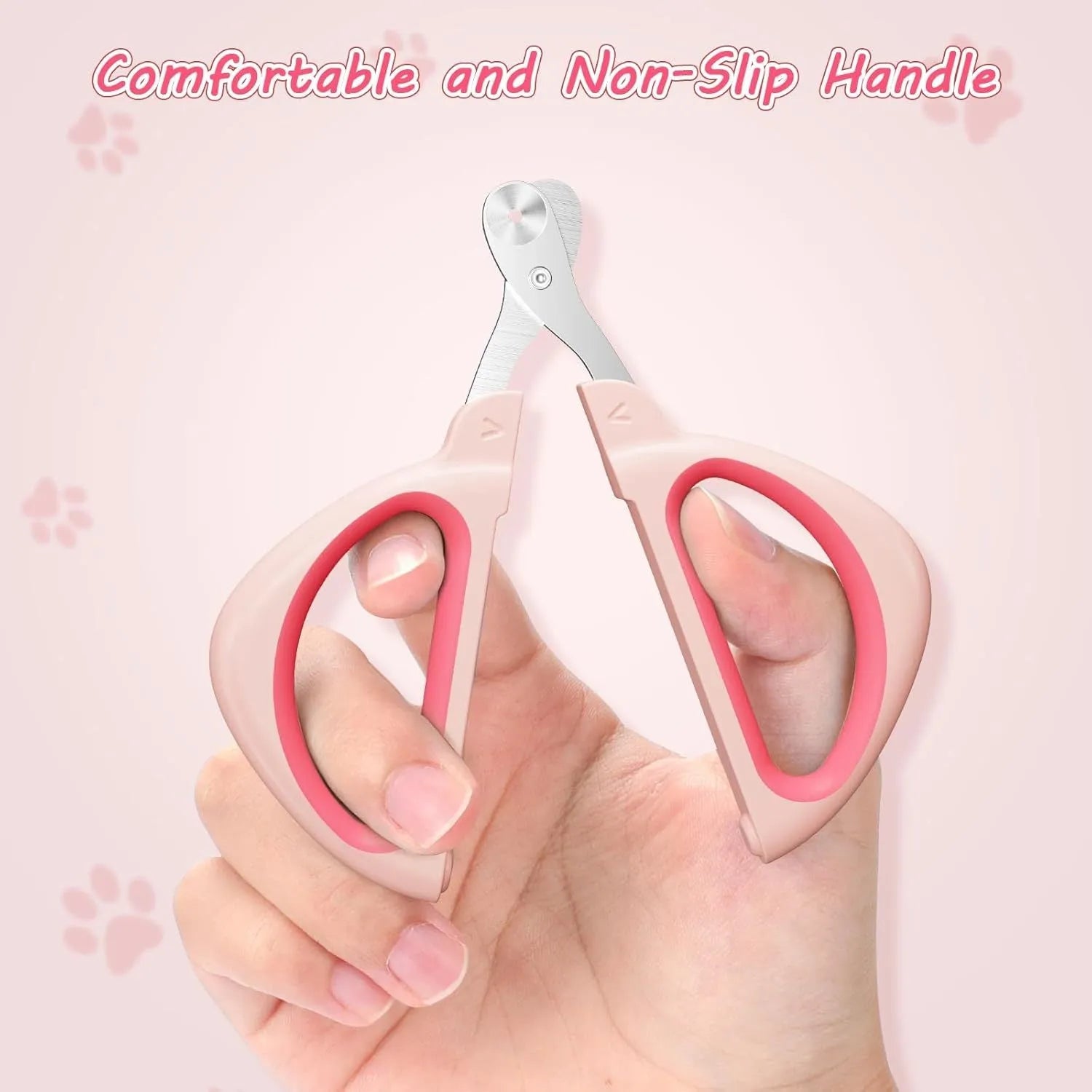 Blue cat nail clipper with positioning round hole and non-slip handle for safe pet grooming