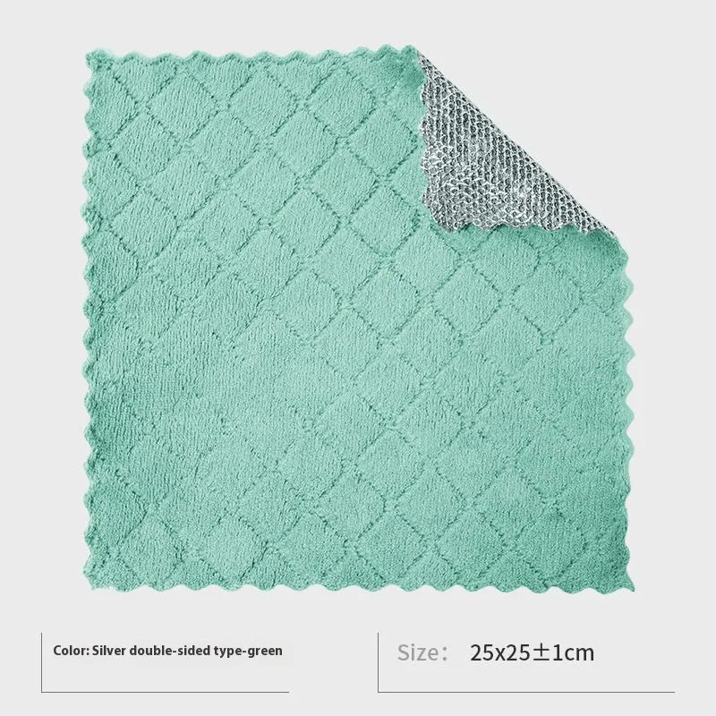 Silver wire microfiber cleaning rag for household pot and bowl washing in 20cm or 25cm square size