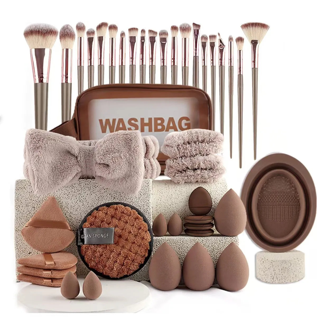 40-piece hydrophilic non-latex makeup sponge beauty tool set in brown pink purple colour options