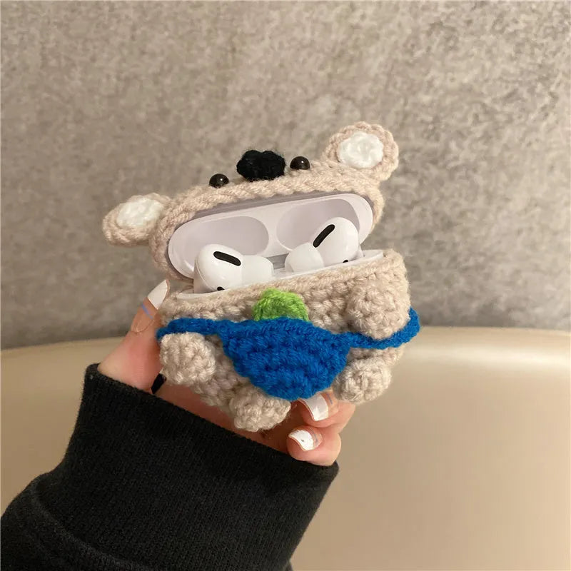 Handmade knitted koala bear backpack cover for AirPods charging case protection