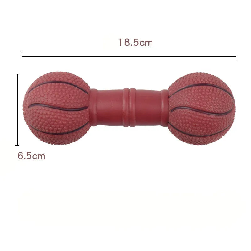 Brown PVC football dumbbell shaped dog toy with squeaker for chewing play