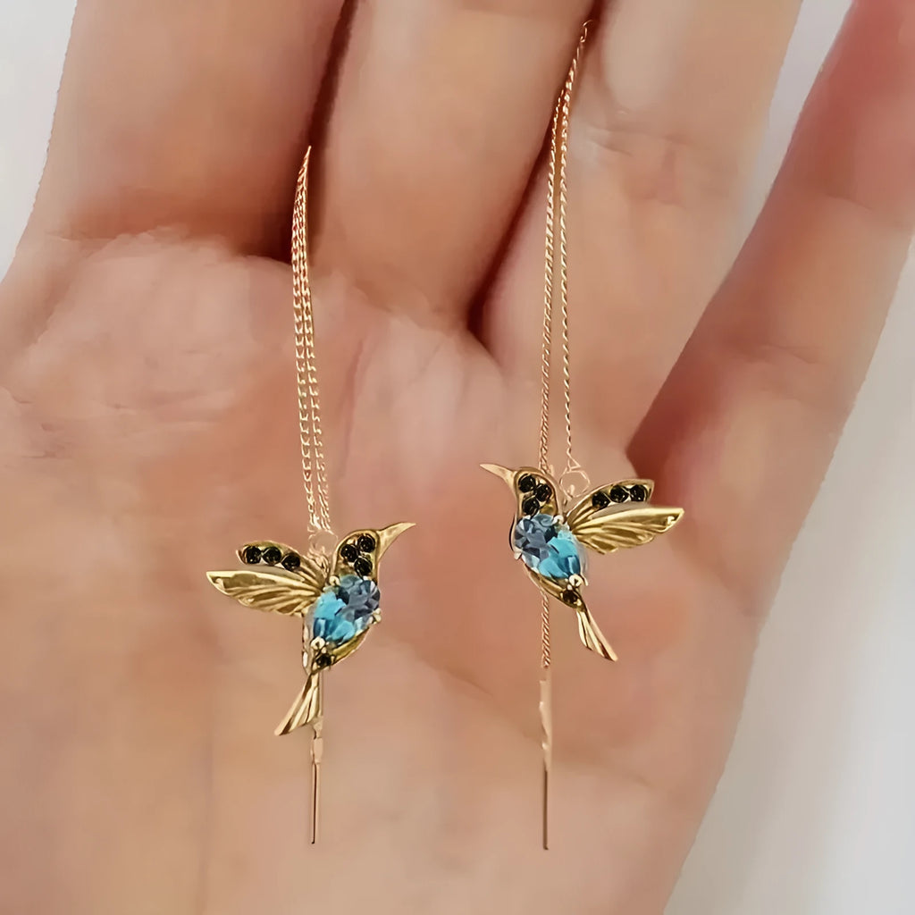 Bird hanging earrings with zirconium wings in blue, red, or red lvzuan colours
