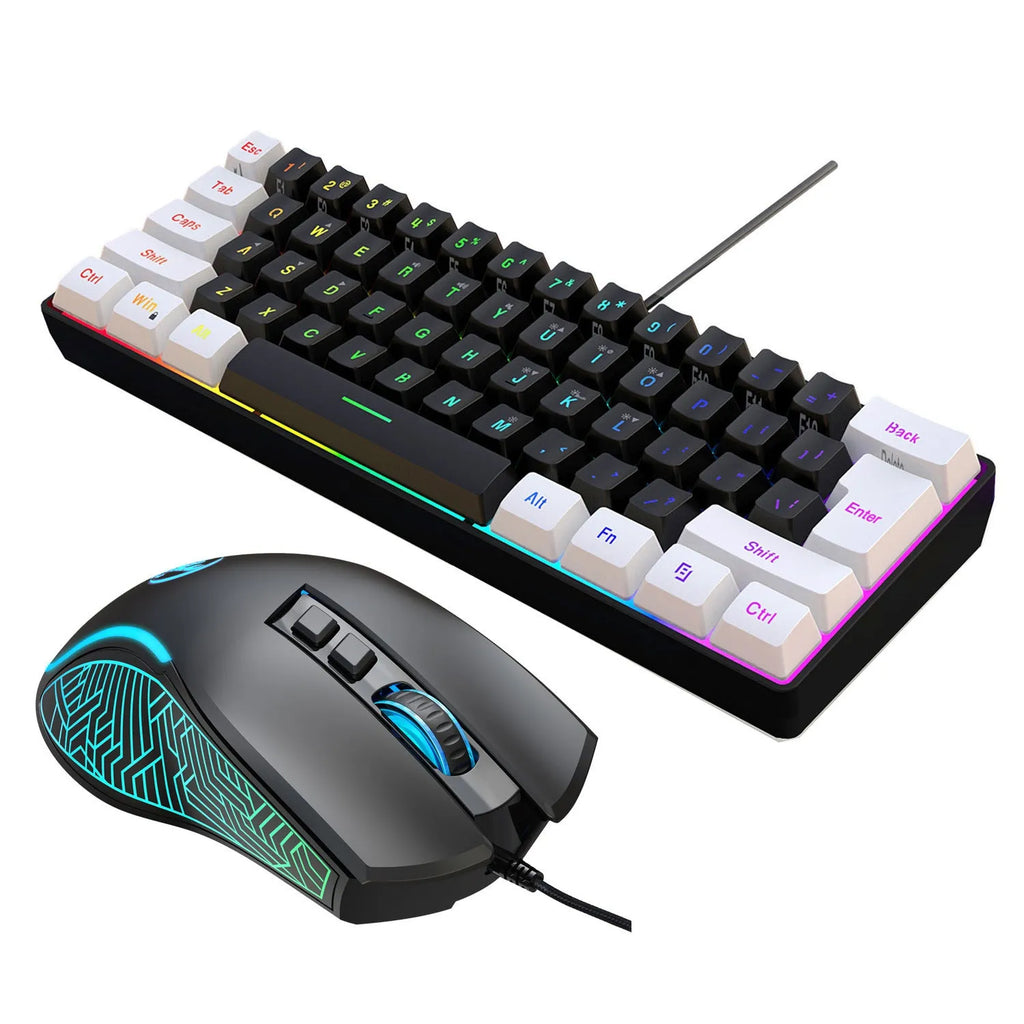 Compact 61-key wired membrane keyboard in white and black colour scheme